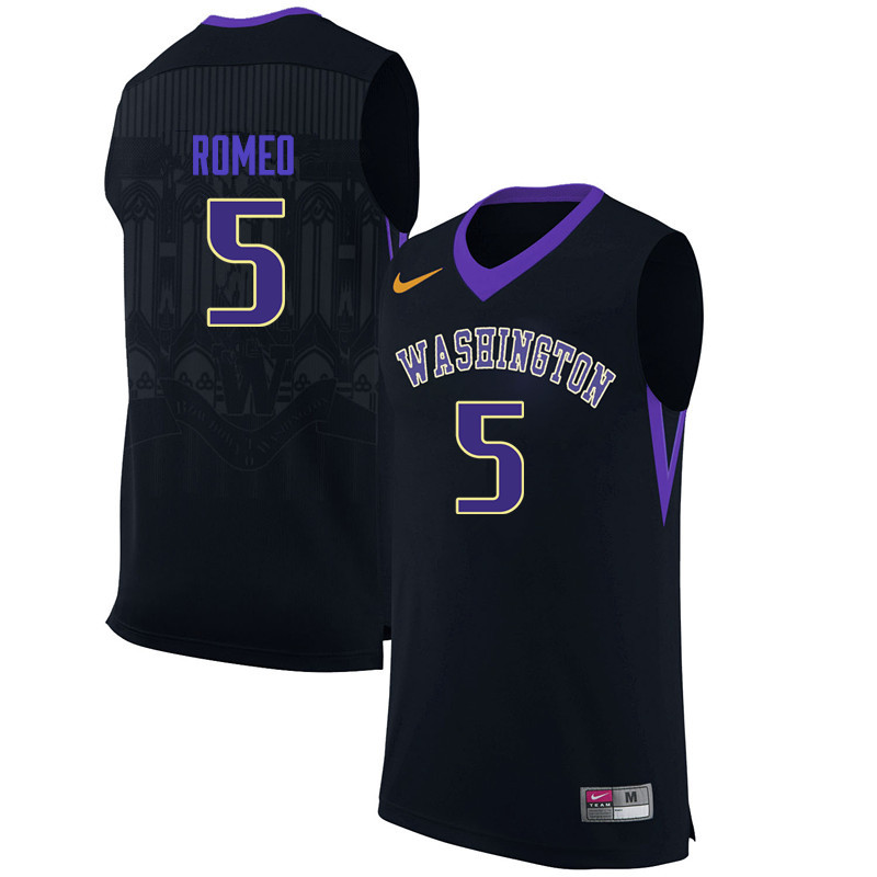 Men Washington Huskies #5 Natalie Romeo College Basketball Jerseys-Black